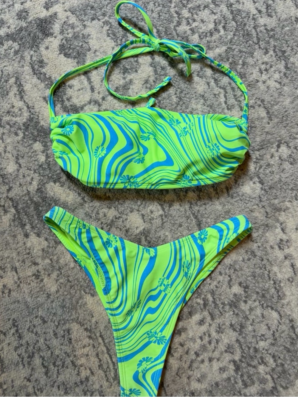 wild fable Neon Green & Blue Wave Bandeau Bikini Set